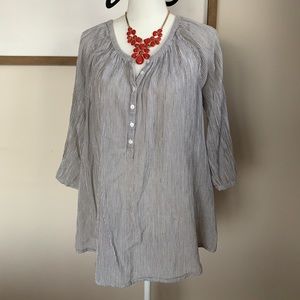 grey/white striped quarter-button tunic